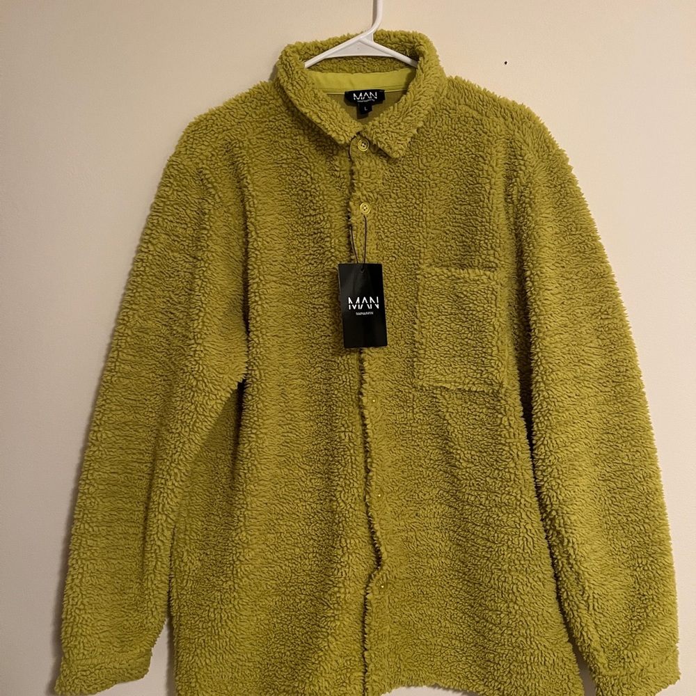 Boohoo Mens Olive Green Fleece Shirt